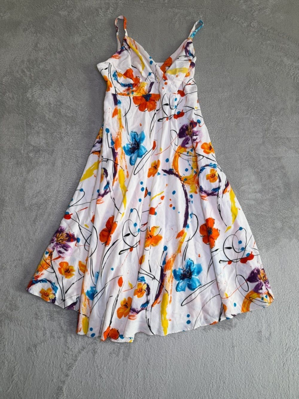 Jams World White Floral Abstract Summer Dress with Bright Color Splash L